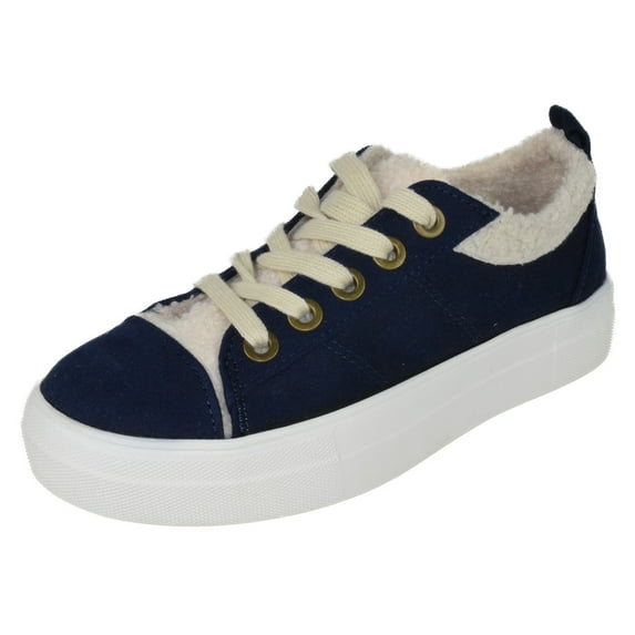Soda Flat Women's Shoes Lace Up Loafers Casual Sneakers Synthetic Fur Hidden Flatform ENDEAR-G Suede Blue Navy 7.5