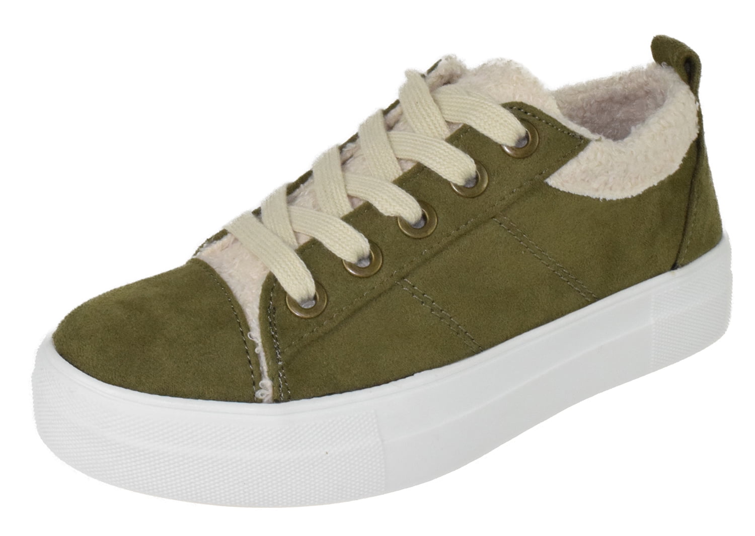 Soda Flat Women's Shoes Lace Up Loafers Casual Sneakers Synthetic Fur  Hidden Flatform ENDEAR-G Suede Khaki Green Olive 8