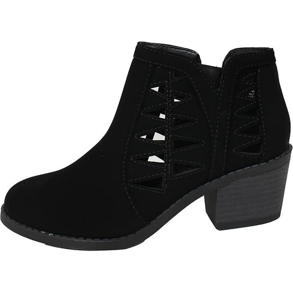 Soda Girl's Chance-IIS Triangle Cutout Side Chunky Stacked Heel Ankle Boot (Black Pu, 11)