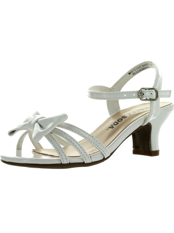 Girls Girly-II Metallic Glitter Open Toe Bow Slingback Small Block Heel Sandals