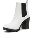 thumbnail image 1 of Soda Glove White Pu Lug Sole Elastic Gore Pull On Chunky Heel Ankle Boots (White Pu, 10), 1 of 5