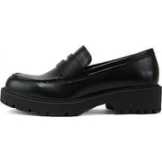 Soda  HENDER   Women Round Toe Low Heel Lug Sole Platform Penny Loafer Shoe