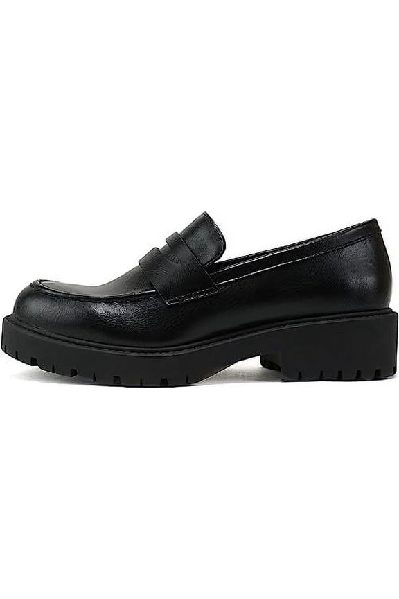 “HENDER” ~ Women Round Toe Low Heel Lug Sole Platform Penny Loafer Shoe