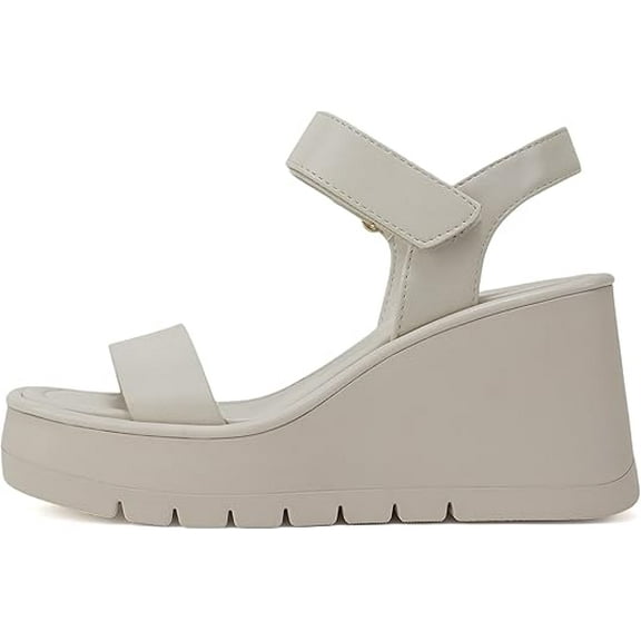 Soda Hitto ~ Women Open Square Toe Single Band Hook & Loop Ankle Strap Lug Sole Wedge Sandal