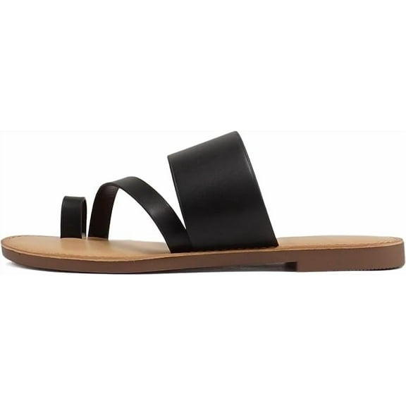 Soda Joan Womens Open Toe Slip On Flip Flop Sandals (Black, 5.5)