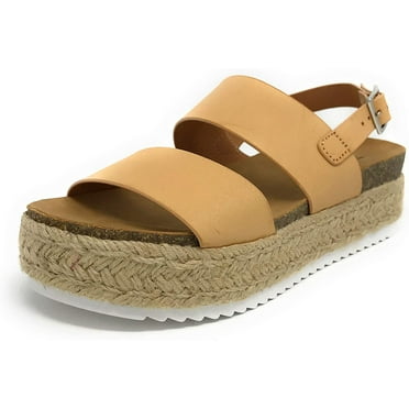 Soda Kazoo Nude Pu Casual Espadrilles Rubber Sole Open Toe Platform Sandals (Nude Pu Kazoo, 7)