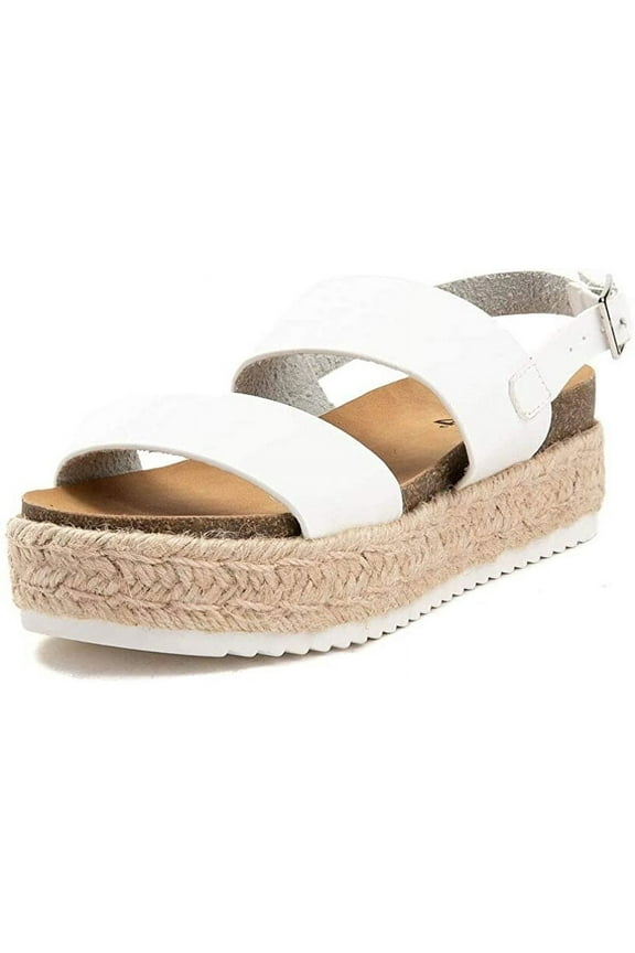 Kazoo White Casual Espadrilles Rubber Sole Open Rounded Toe Platform Sandal