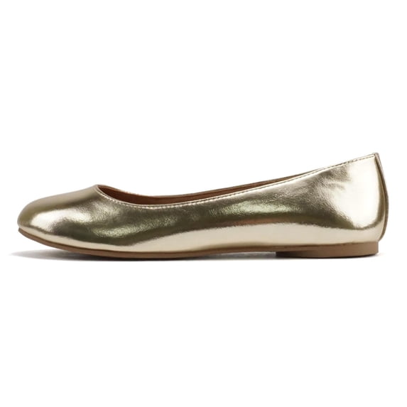 Soda Kreme Comfortable Basic Shoes Women Ballet Flat Round Toe Gel Insole Gold 5.5