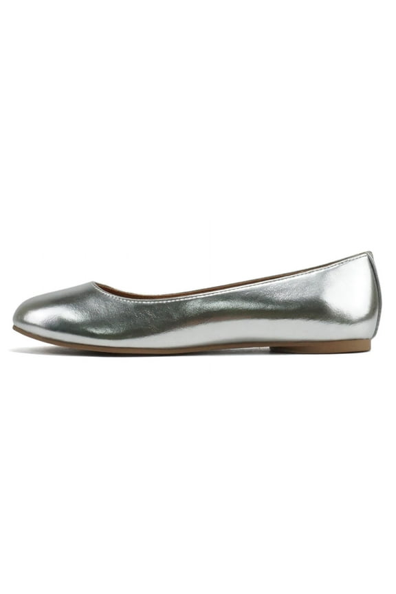 Kreme Comfortable Basic Shoes Women Ballet Flat Round Toe Gel Insole Silver 7