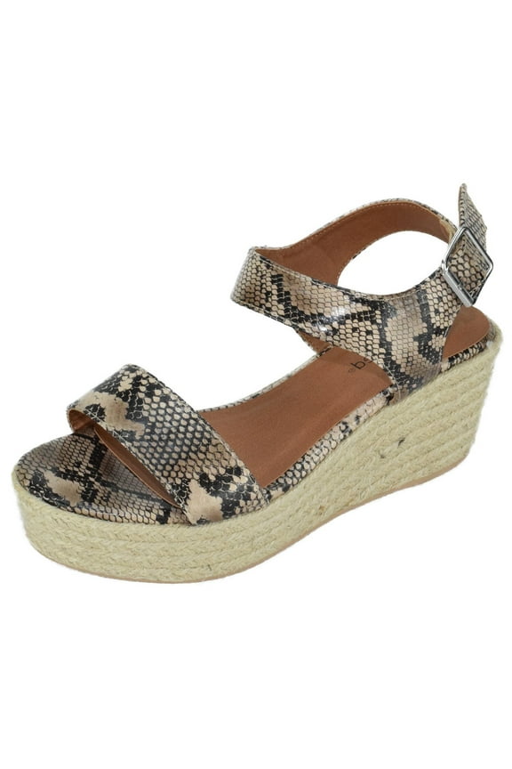 Luthor Natural Python Trim Rubber Sole Flatform Embellished Wedge Sandals (Natural Python, 6)