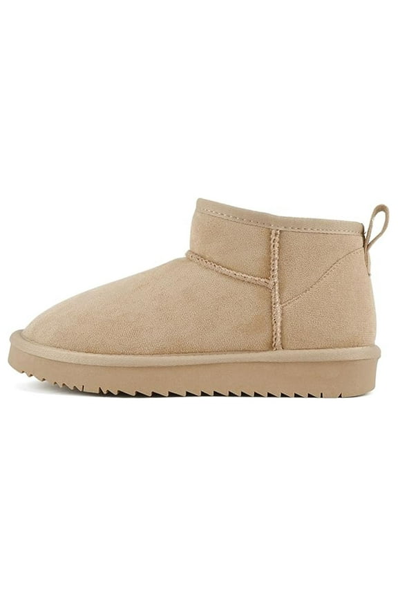 MUTUAL Women's Low Platform Sherpa Lined Ankle Boots - Oatmeal Imitation Suede - Size 7