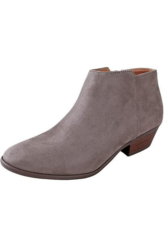 Mug Charcoal Western Low Chunky Block Stacked Heel Pointed Toe Ankle Boots (Charcoal, 6.5)