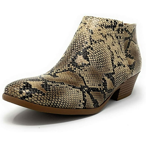 Soda Mug Python Round Toe Faux Suede Stacked Heel Western Ankle Bootie (5.5)