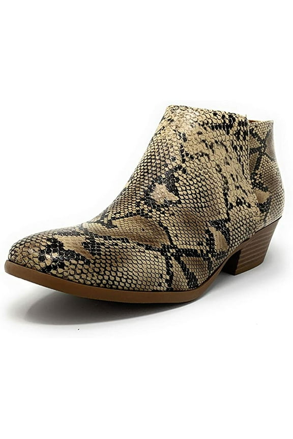 Mug Python Round Toe Faux Suede Stacked Heel Western Ankle Bootie (6.5)