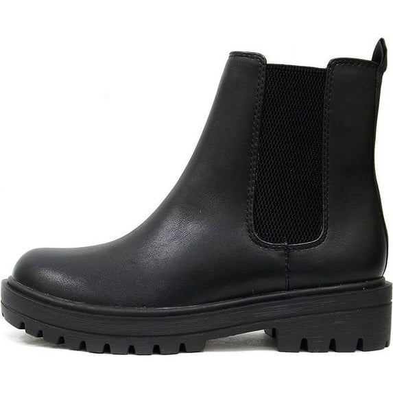 Soda Pilot Lug Sole Low Heel Chelsea Ankle Bootie Double Elastic Gore Black (Black, 6)