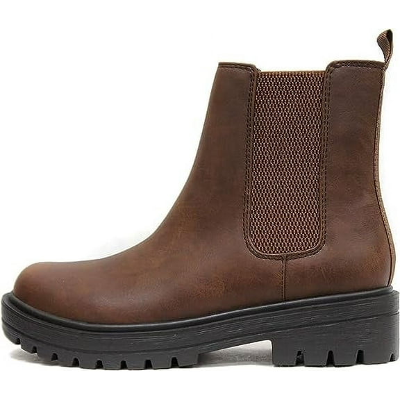 Soda Pilot ~ Women Lug Sole Low Heel Chelsea Fashion Ankle Bootie w/Double Elastic Gore