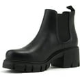 thumbnail image 1 of Soda Pioneer Black Lug Sole Mid Heel Gore Chelsea Fashion Ankle Elastic Booties (Black, 6.5), 1 of 4