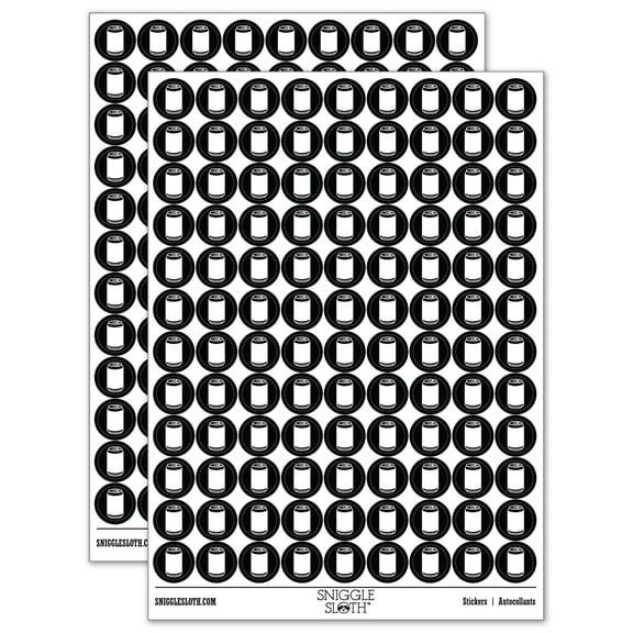 Soda Pop Beer Can 200+ Round Stickers - Black - Gloss Finish - 0.50" Size