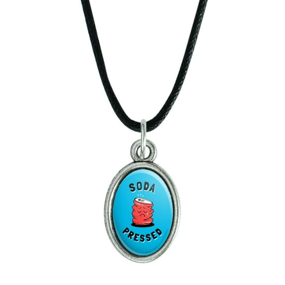 Soda Pressed Pun So Depressed Funny Humor Antiqued Oval Charm Pendant with Black Satin Cord