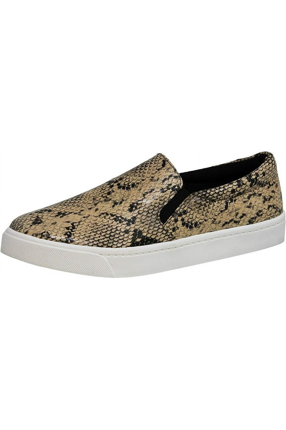 Reign Natural Python Slip On Rounded Closed Toe White Sole Fashion Sneakers (Natural Python, 5.5)
