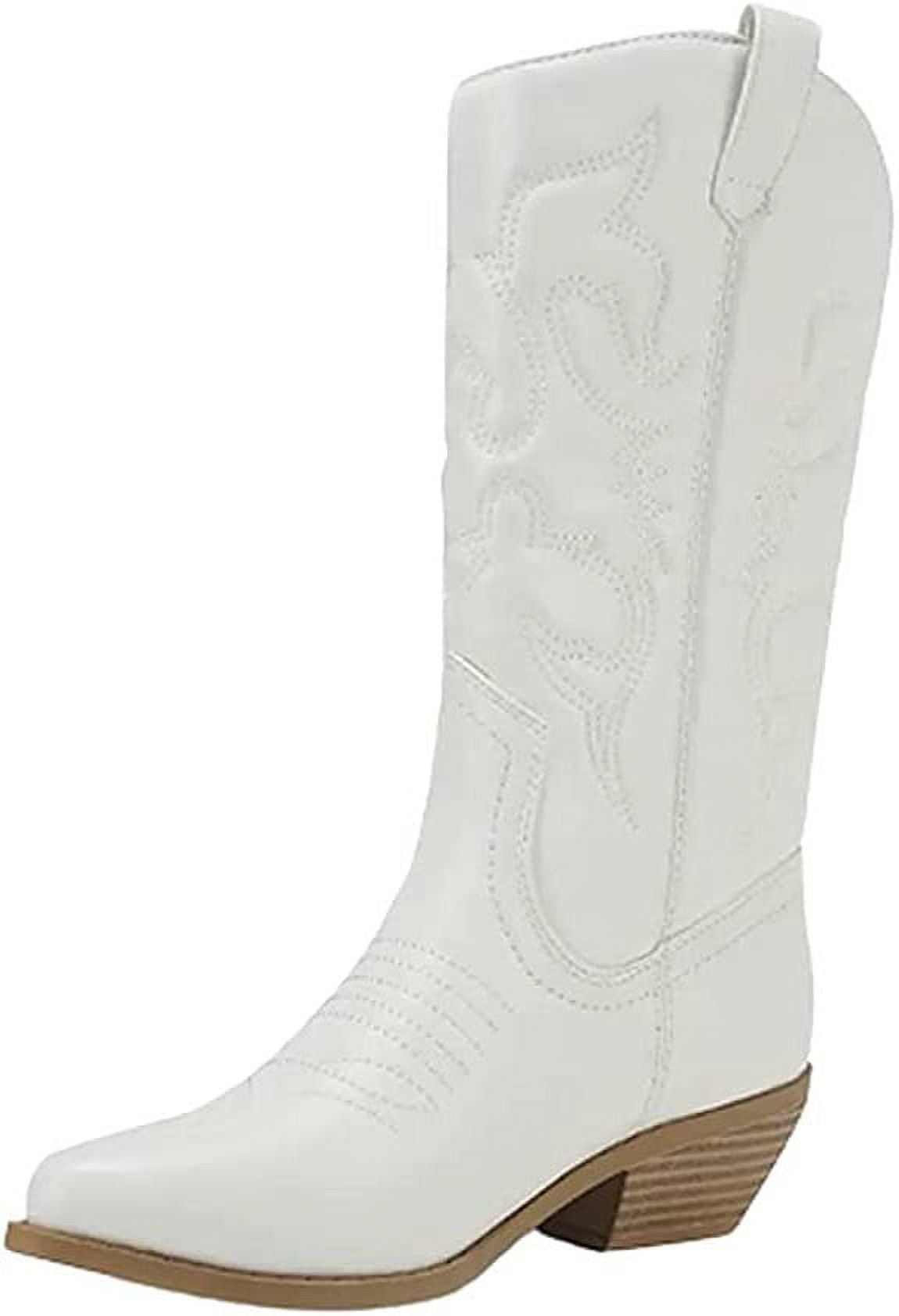 Soda Reno White/Beige Pu Western Cowboy Stitched Pointed Toe Ankle ...
