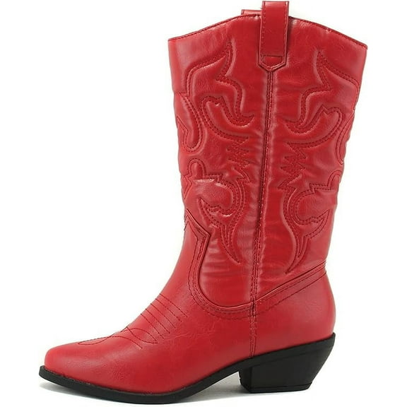 Soda Reno Women Western Cowboy Pointed Toe Knee High Pull On Tabs Boots (Red, 7)