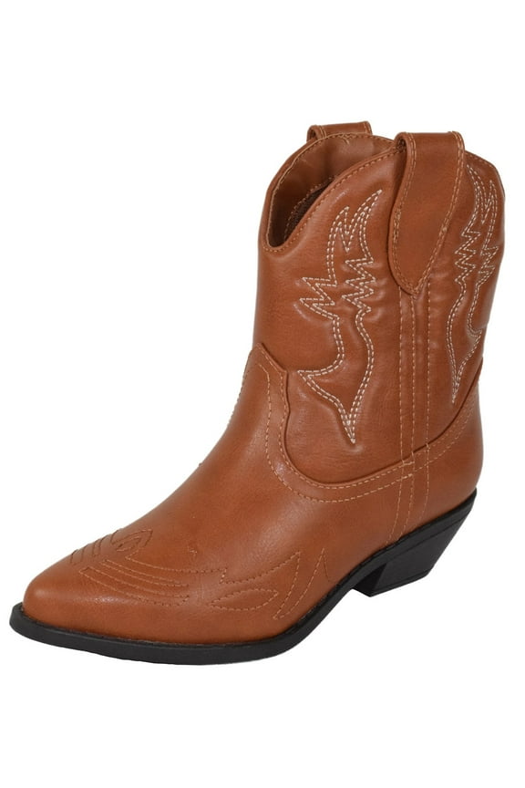 Rigging-S Cognac Pu Pull On Pointed Close Toe Cowgirl Western Ankle Boot (Cognac Pu, 5.5)