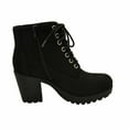 thumbnail image 1 of Soda Second Lug Sole Chunky Block Heel Black Suede Lace up Combat Ankle Booties (7.5, Black Suede), 1 of 6