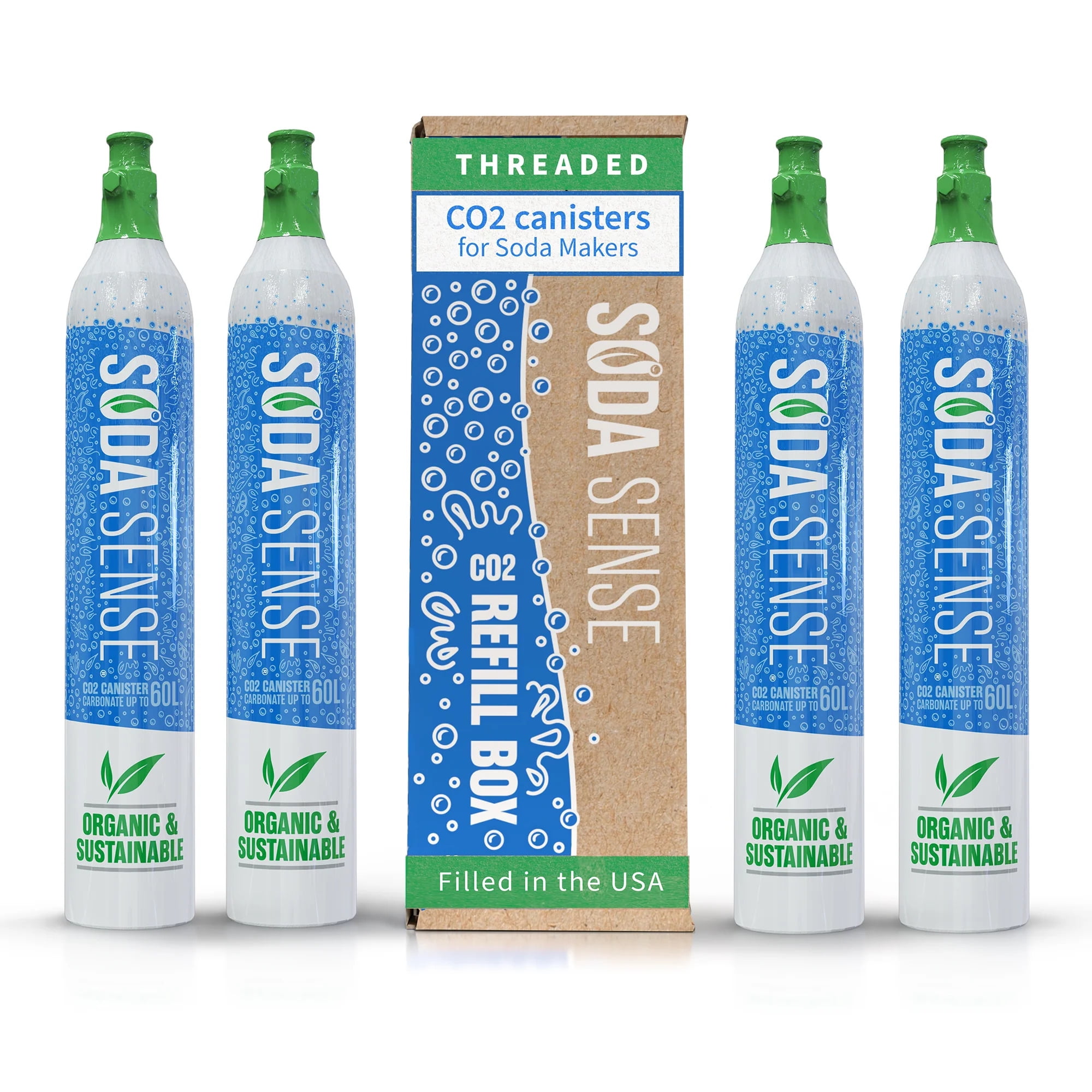 Soda Sense 60L Threaded CO2 Canister Refill 4 Pack, Compatible w/All Threaded 'ScrewIn' Soda
