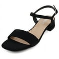 thumbnail image 1 of Soda Shoes Women Ankle Strap Sandals Low Block Heel Single Band EPISODE-S Black Nubuck Suede 6, 1 of 5