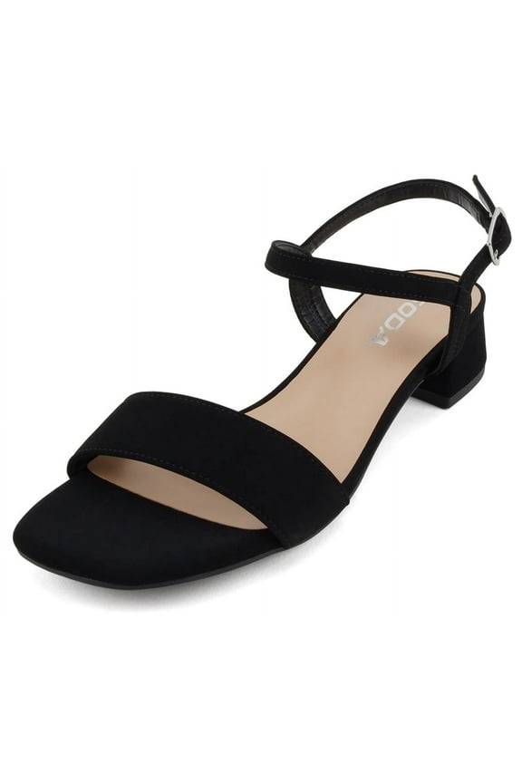 Shoes Women Ankle Strap Sandals Low Block Heel Single Band EPISODE-S Black Nubuck Suede 7