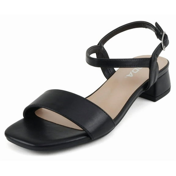Soda Shoes Women Ankle Strap Sandals Low Block Heel Single Band EPISODE-S Black PU 8.5