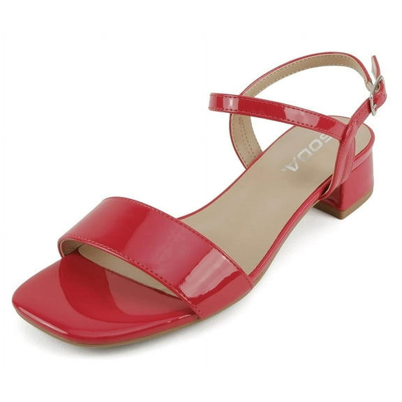 Soda Shoes Women Ankle Strap Sandals Low Block Heel Single Band EPISODE-S Hot Lipstick Red 8