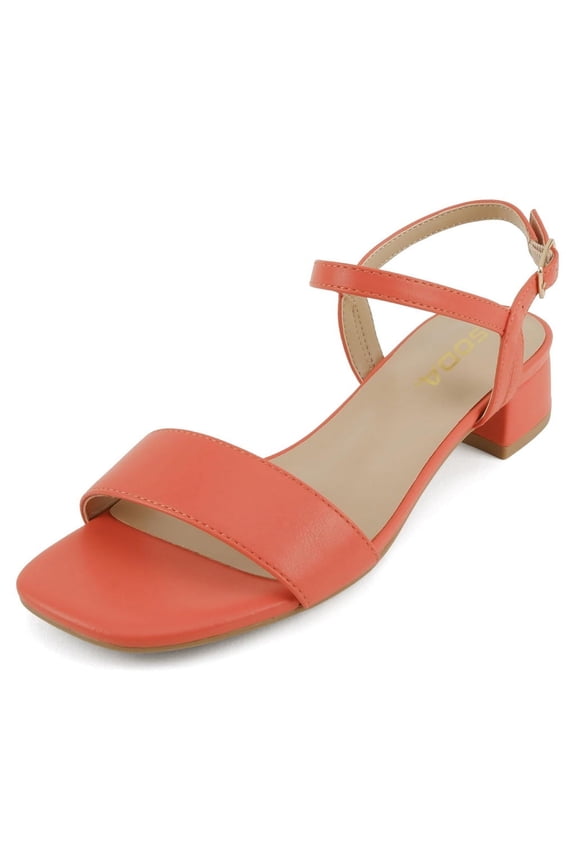 Shoes Women Ankle Strap Sandals Low Block Heel Single Band EPISODE-S Orange 7.5