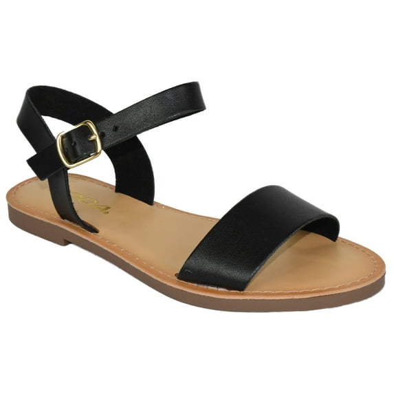 Soda Shoes Women Basic Gladiator Sandals Ankle Strap Open Toe BIGBOSS-S Black / Tan 6.5