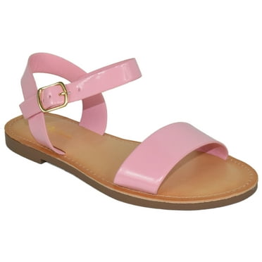 Soda Shoes Women Basic Gladiator Sandals Ankle Strap Open Toe BIGBOSS-S Light Pink Patent 6.5