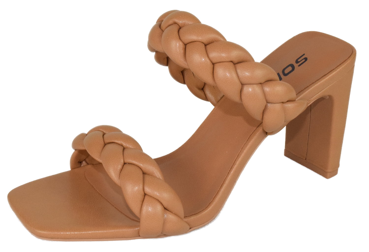 Soda Shoes Women Block High Heel Sandals Braided Band Square Toe