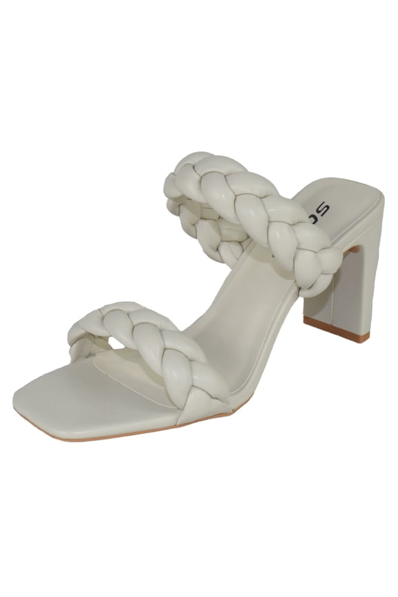 Shoes Women Block High Heel Sandals Braided Band Square Toe FOUND-S Off White Bone 8.5