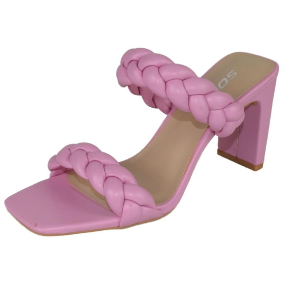 Soda Shoes Women Block High Heel Sandals Braided Band Square Toe FOUND-S Pink 8.5