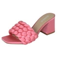 thumbnail image 1 of Soda Shoes Women Block High Heel Sandals Braided Band Square Toe Satin SHAUNA-S Hot Pink 8.5, 1 of 3