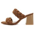 thumbnail image 1 of Soda Shoes Women Block High Heel Sandals Double Braided Band Straps Square Toe BUGGY-S Brown Light Cognac 6.5, 1 of 5