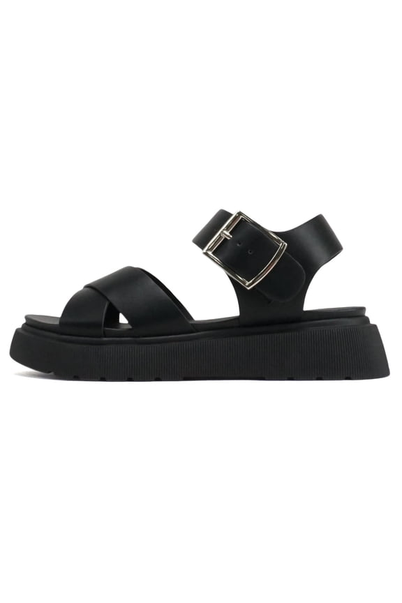 Shoes Women Flat Platform Sandals Flatform Ankle Strap Criss-Cross Lug Sole CARTER-S All Black 8.5