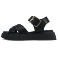 thumbnail image 1 of Soda Shoes Women Flat Platform Sandals Flatform Ankle Strap Criss-Cross Lug Sole CARTER-S All Black 8, 1 of 5