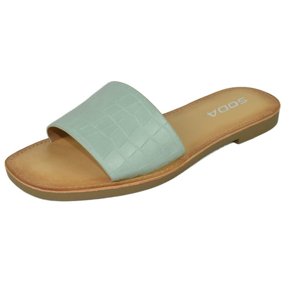 Soda Shoes Women Flip Flops Basic Plain Sandals Casual Slide Slippers Johana-S Crocodile Green Light Mint 6.5