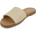 thumbnail image 1 of Soda Shoes Women Flip Flops Basic Plain Slides Slip On Sandals Casual Peep Toe Single Band BOARD-S Beige Natural Raffia 6, 1 of 5