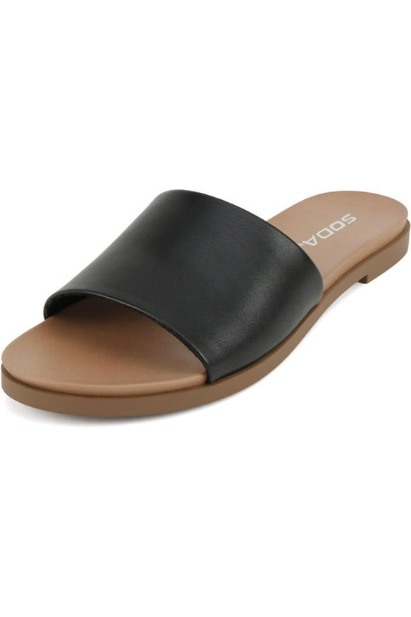 Shoes Women Flip Flops Basic Plain Slides Slip On Sandals Casual Peep Toe Single Band BOARD-S Black PU 8