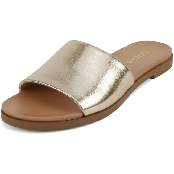 Soda Shoes Women Flip Flops Basic Plain Slides Slip On Sandals Casual Peep Toe Single Band BOARD-S Gold 7.5