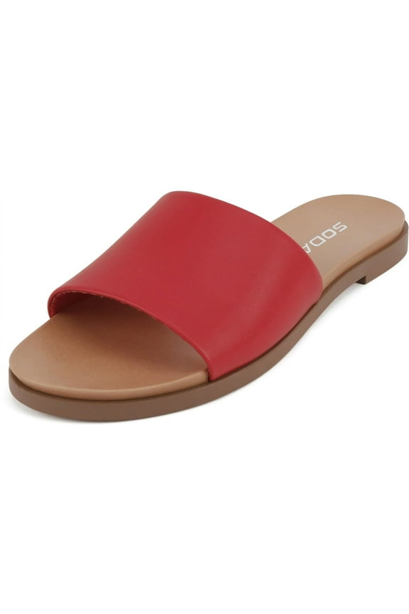 Shoes Women Flip Flops Basic Plain Slides Slip On Sandals Casual Peep Toe Single Band BOARD-S Red PU 9