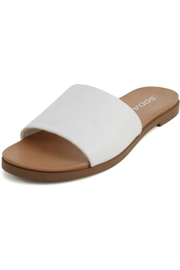 Shoes Women Flip Flops Basic Plain Slides Slip On Sandals Casual Peep Toe Single Band BOARD-S White PU 7.5