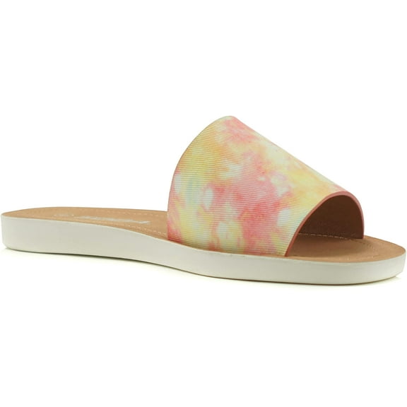 Soda Shoes Women Flip Flops Basic Plain Slippers Slip On Sandals Slides Casual Peep Toe Beach EFRON-S DYE Pink Yellow 6